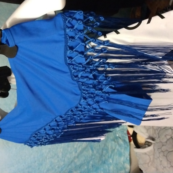 Royal blue women's bikini bottom with tassels around Sz XXL New - Picture 8 of 17